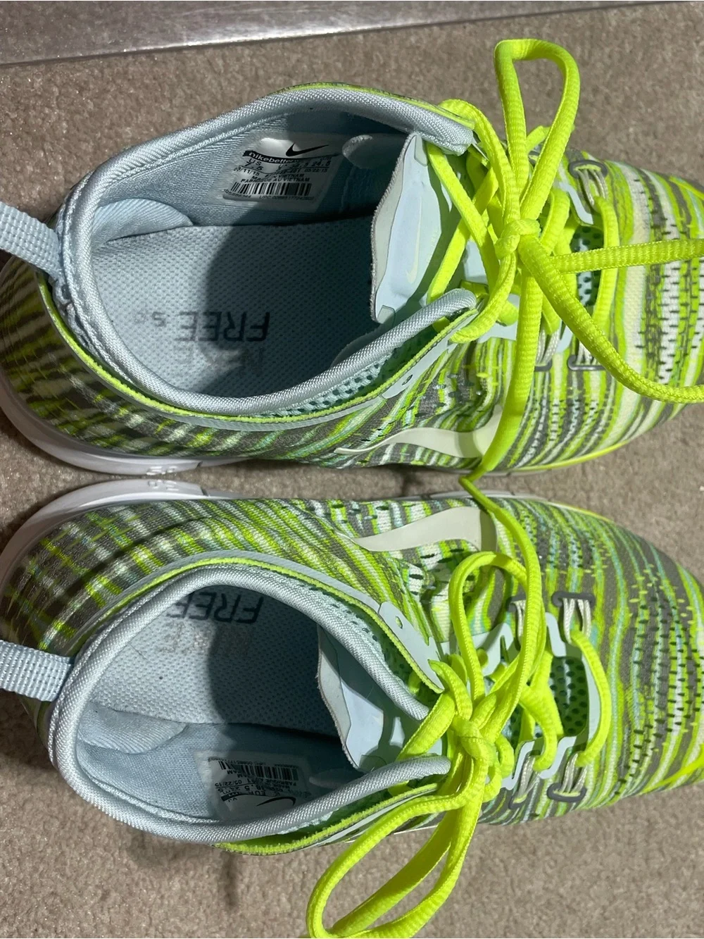 Nike Womens Free 5.0 Lime Green and Gray Knit Sneakers